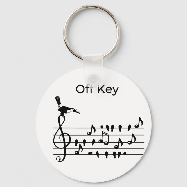 Off Key Toucan Bird Music Pun Funny Musician Gift Keychain (Front)