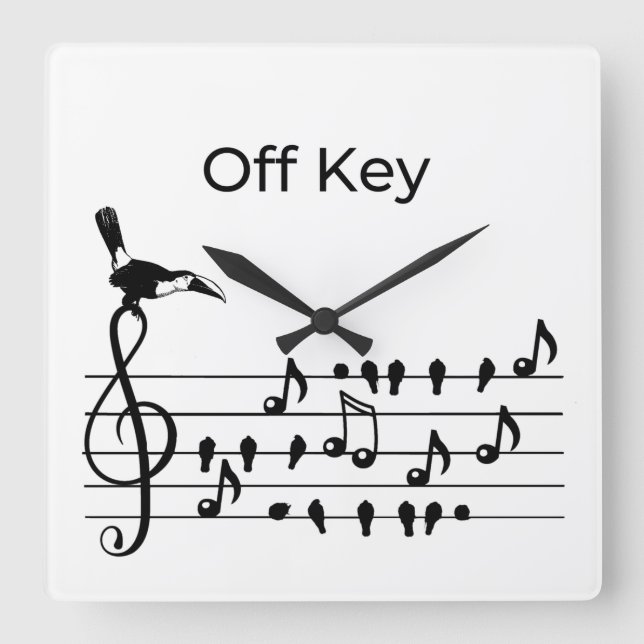 Off Key Toucan Bird Music Pun Funny Musician Gift Square Wall Clock (Front)
