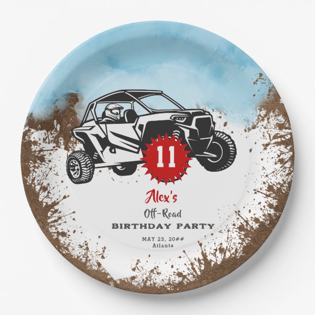 Off Road Adventure ATV Monster Truck Birthday Paper Plates (Front)
