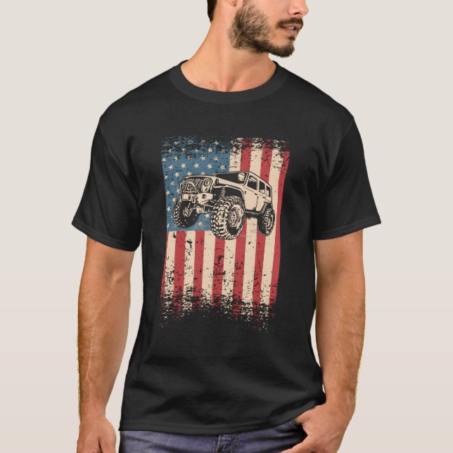 Off Road American Usa Flag 4X4 Mudding T-Shirt (Front)