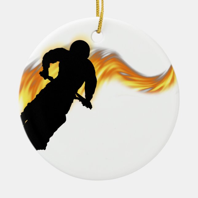 Off Road Dirt Bike with Flames Ceramic Ornament (Front)