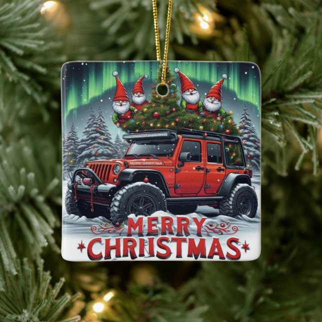 Off-Road Gnomes Christmas Ceramic Ornament (Tree)