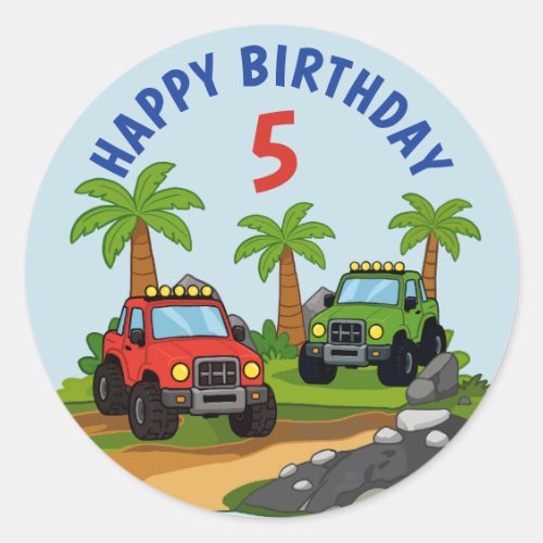Off-Road Monster Truck Birthday Party Favor Classic Round Sticker