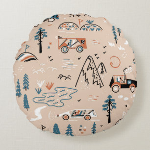 Off-road Racing. Mountain Forest Rally. Toy Car Ra Round Pillow
