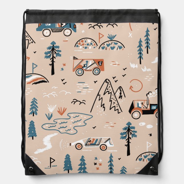 Off-road racing, vintage seamless. drawstring bag (Front)