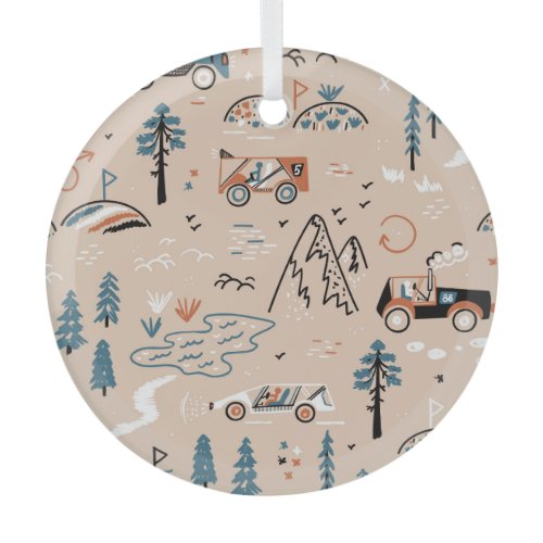 Off-road racing, vintage seamless. glass ornament