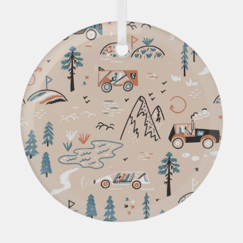 Off_road racing vintage seamless glass ornament