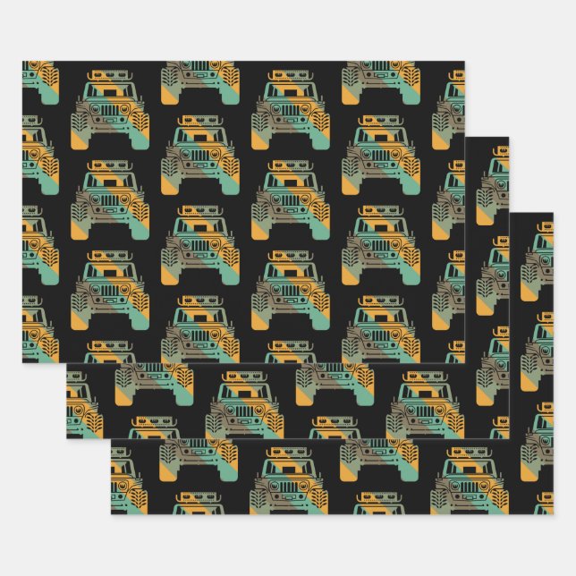 Off Road Retro Style 4x4 Vehicle Car Lover Offroad Wrapping Paper Sheets (Set)