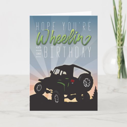 Off_Road Vehicle Wheeling Gray Sky Birthday Card