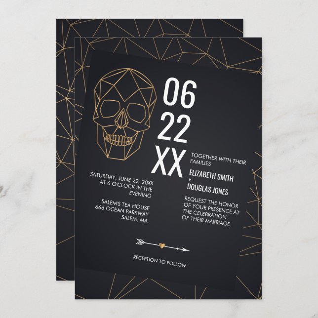 Off Set Geometric Skull Wedding Invitation (Front/Back)