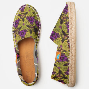 Off Tan Purple Flowers Kaleidoscope Pattern Espadrilles