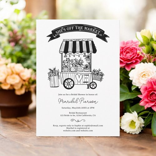 Off the market black scribbles bridal shower invitation