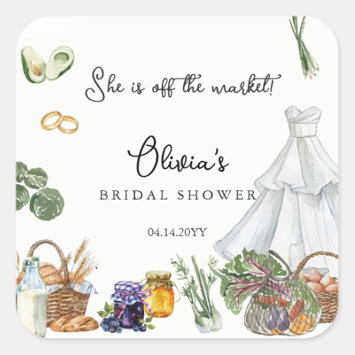 Off the market farmers Bridal Shower favor Square Sticker