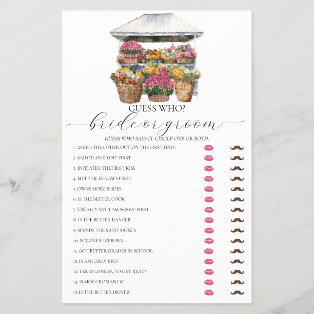 Off The Market Floral Shop Bridal Shower Game Flyer (Front)