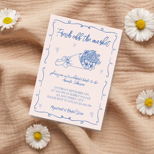 Off The Market Flowers Hand Drawn Bridal Shower Invitation