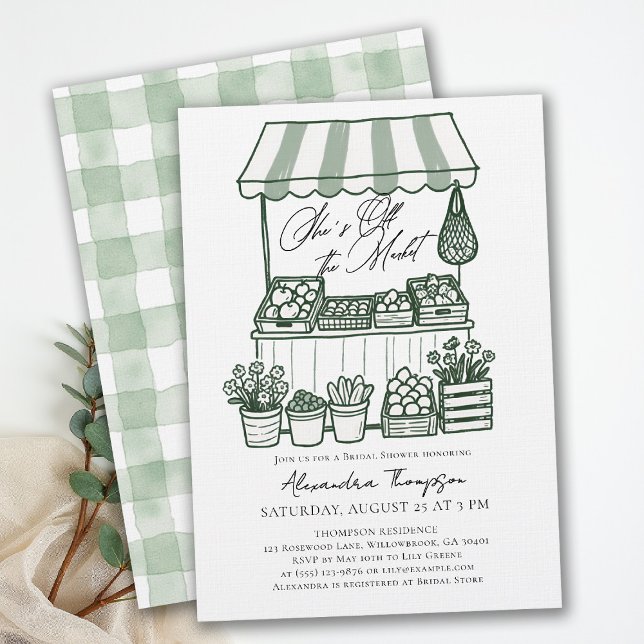 Off the Market Stand Calligraphy Bridal Shower Invitation (off the market bridal shower invitation farmers stand hand drawn modern elegant bold calligraphy)