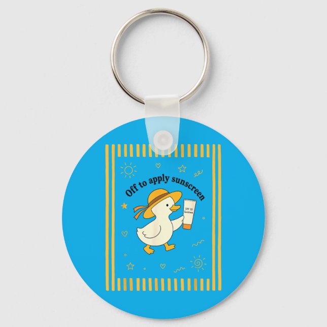 Off to Apply Sunscreen Duck Summer Beach Vacation Keychain (Front)
