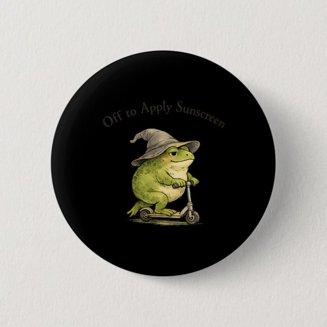 Off To Apply Sunscreen Frog Funny Summer Meme Button (Front)