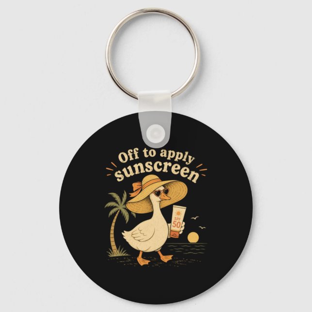 Off To Apply Sunscreen Goose Summer Beach Vacation Keychain (Front)