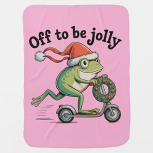 Off To Be Jolly – Christmas Frog on Scooter Baby Blanket