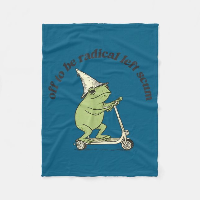 Off to be radical left scum funny frog meme cat fleece blanket (Front)