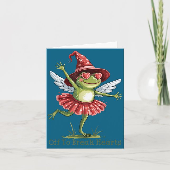 Off To Break Hearts Funny Frog Valentines Women Gi Card (Front)