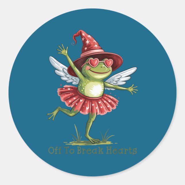 Off To Break Hearts Funny Frog Valentines Women Gi Classic Round Sticker (Front)