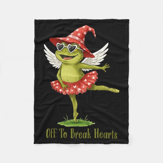 Off To Break Hearts Funny Frog Valentines Women Gi Fleece Blanket (Front)
