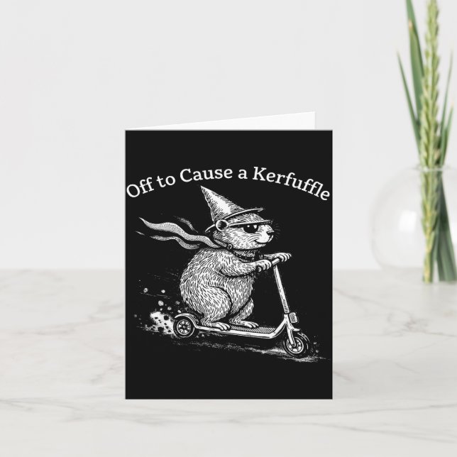Off to cause a kerfuffle capybara scooter funny card (Front)