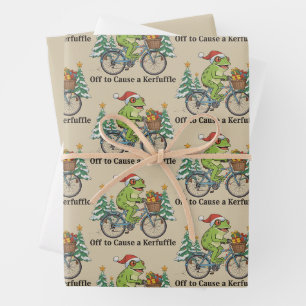 Off To Cause A Kerfuffle Frog Christmas Funny Meme Wrapping Paper Sheets