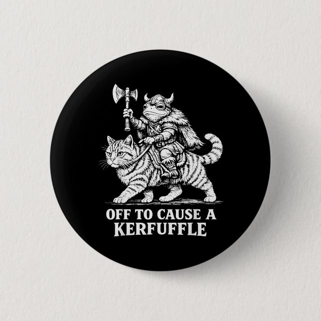 Off to Cause A Kerfuffle Frog Riding Cat Medieval Button (Front)