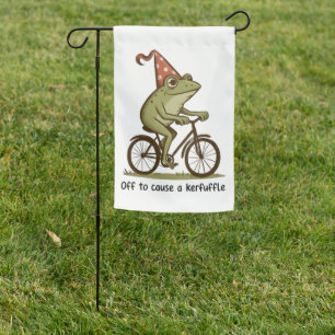 Off to Cause a Kerfuffle Frog Sarcastic Funny Garden Flag