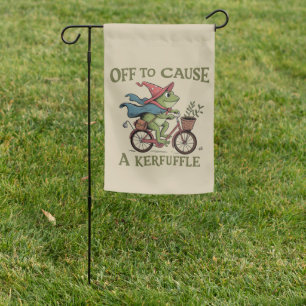 Off to Cause a Kerfuffle Frog Sarcastic Funny Meme Garden Flag