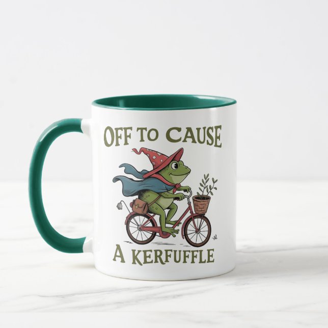 Off to Cause a Kerfuffle Frog Sarcastic Funny Meme Mug (Left)