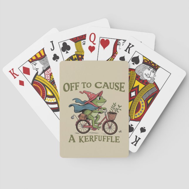 Off to Cause a Kerfuffle Frog Sarcastic Funny Meme Poker Cards (Back)