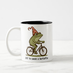 Off to Cause a Kerfuffle Frog Sarcastic Funny Two-Tone Coffee Mug