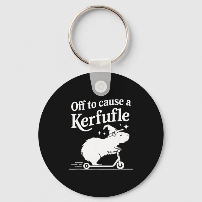 Off to cause a kerfuffle funny capybara joke meme  keychain (Front)
