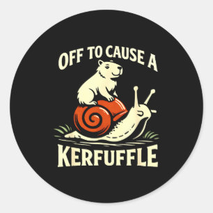 Off to cause a kerfuffle funny capybara snail classic round sticker