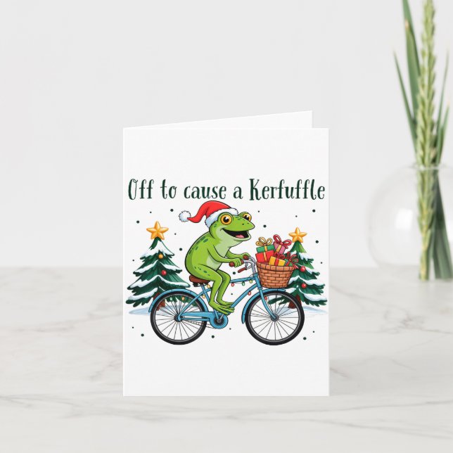 Off To Cause A Kerfuffle Funny Frog Santa Christma Card (Front)