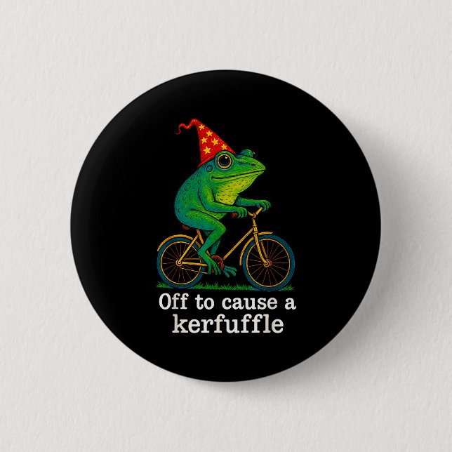 Off To Cause A Kerfuffle Funny Frog Wizard Bicycle Button (Front)