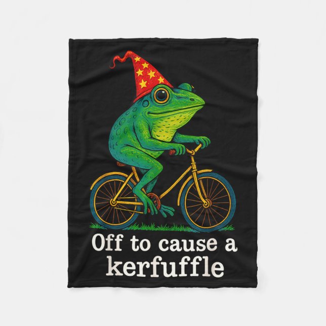 Off To Cause A Kerfuffle Funny Frog Wizard Bicycle Fleece Blanket (Front)