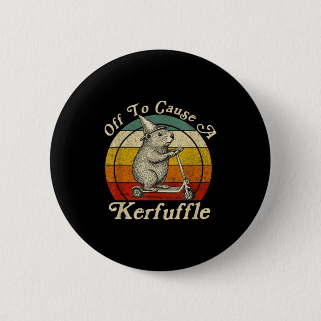Off To Cause A Kerfuffle Funny Groundhog Riding Sc Button (Front)