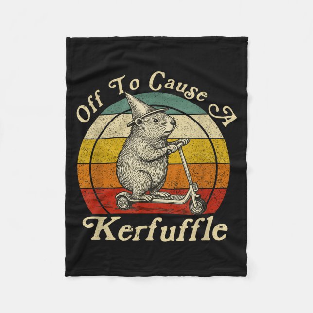 Off To Cause A Kerfuffle Funny Groundhog Riding Sc Fleece Blanket (Front)
