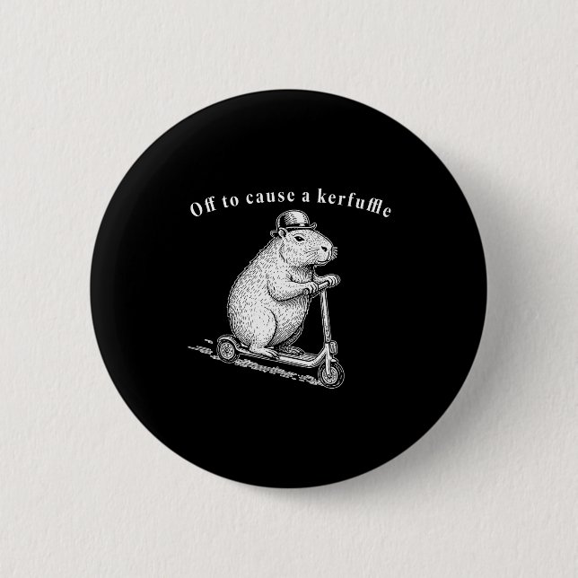 Off To Cause A Kerfuffle, Funny Groundhog Scooter  Button (Front)
