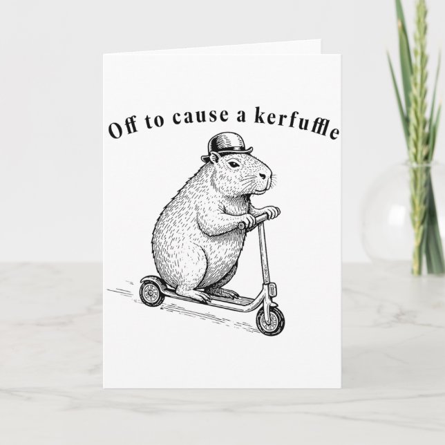 Off To Cause A Kerfuffle, Funny Groundhog Scooter  Card (Front)
