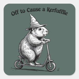 Off To Cause A Kerfuffle Funny Groundhog Scooter  Square Sticker