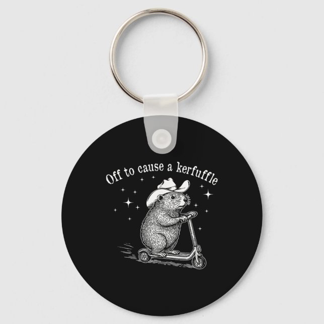 Off To Cause A Kerfuffle Funny Groundhog Scooter V Keychain (Front)