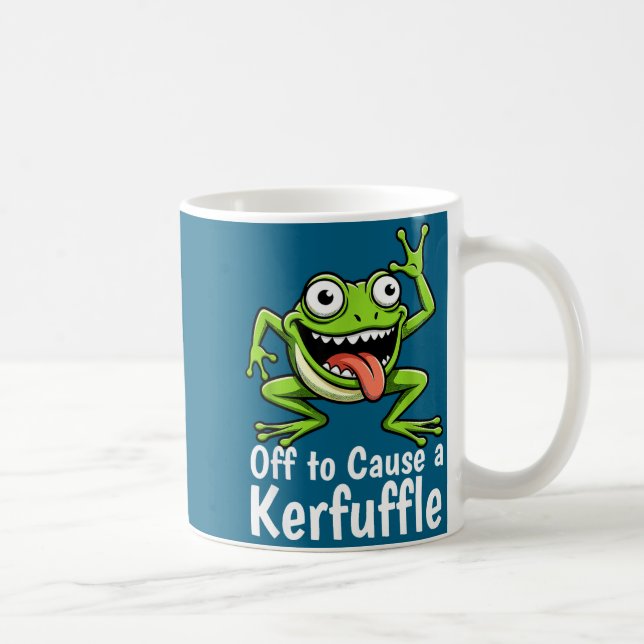 Off To Cause A Kerfuffle Funny Meme Frog Mischief  Coffee Mug (Right)
