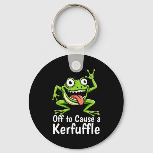 Off To Cause A Kerfuffle Funny Meme Frog Mischief  Keychain