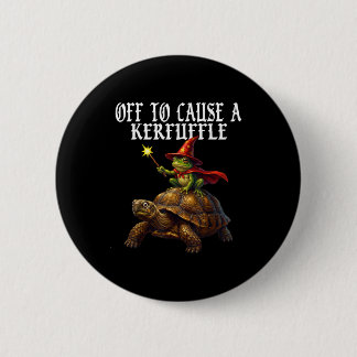 Off To Cause A Kerfuffle Funny Whimsical Frog Wiza Button